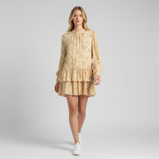 8 by YOOX Beige Multicolour Printed Tiered Dress – IT42 — photograph 1