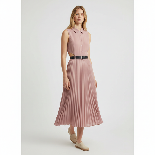 Vicolo dusty pink belted pleated dress