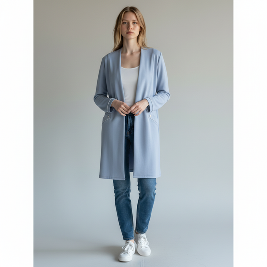Marina Kaneva London Powder Blue Open-Front Longline Jacket – UK 12 – product image 1 of 6