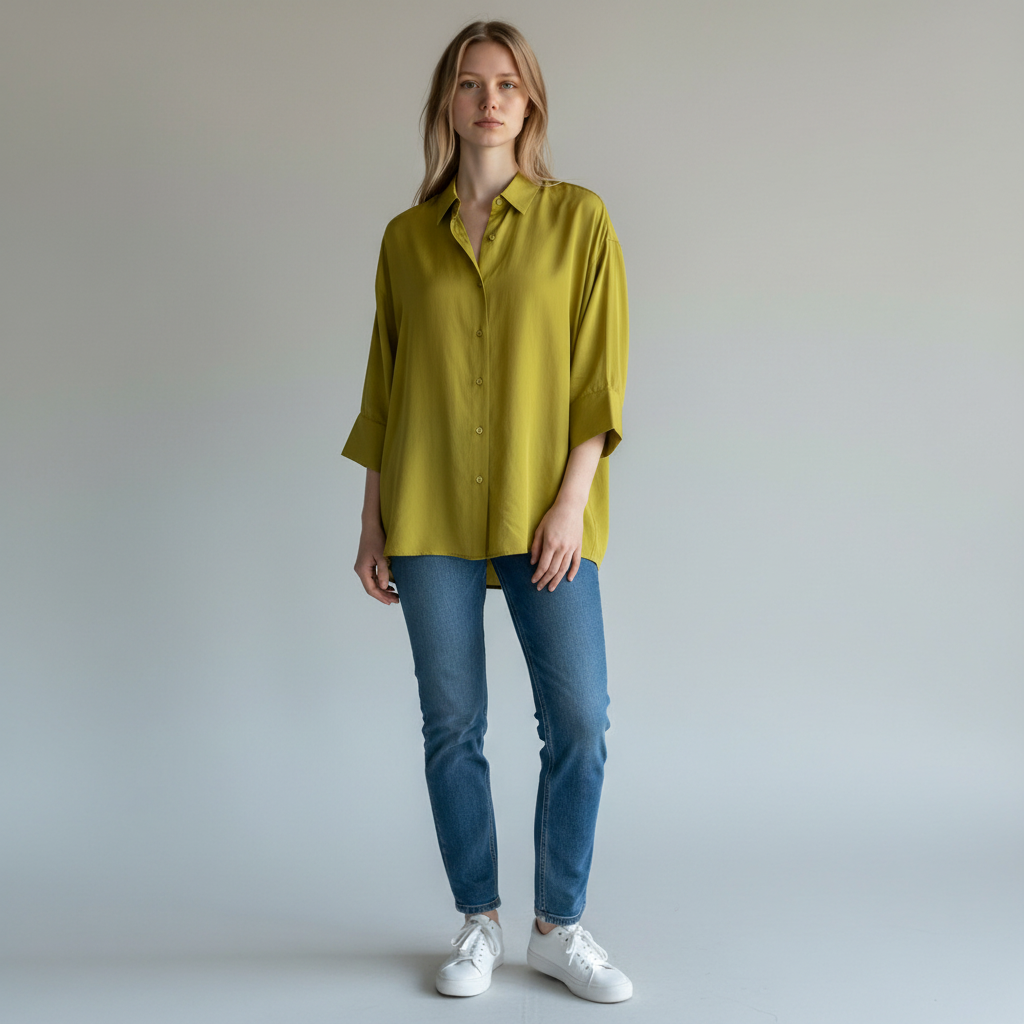 Xacus Chartreuse Yellow Silk-Blend Short-Sleeve Shirt IT 42 – product image 1