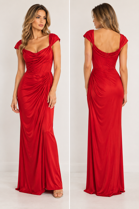 Marchesa Notte red floor-length evening gown model image