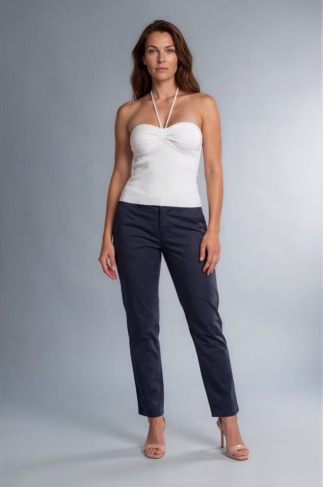 PT01 Navy Ankle-Grazer Trousers – Size 40 shown on a model.